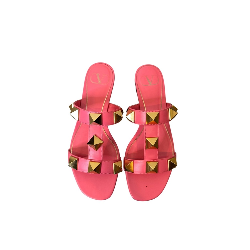 Valentino Garavani Rockstud‎ Slide Sandals Pink/gold Womens Size 37